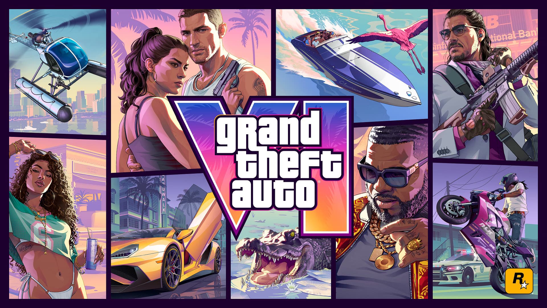 Grand Theft Auto VI cover collage with Jason, Lucia and Leonida characters