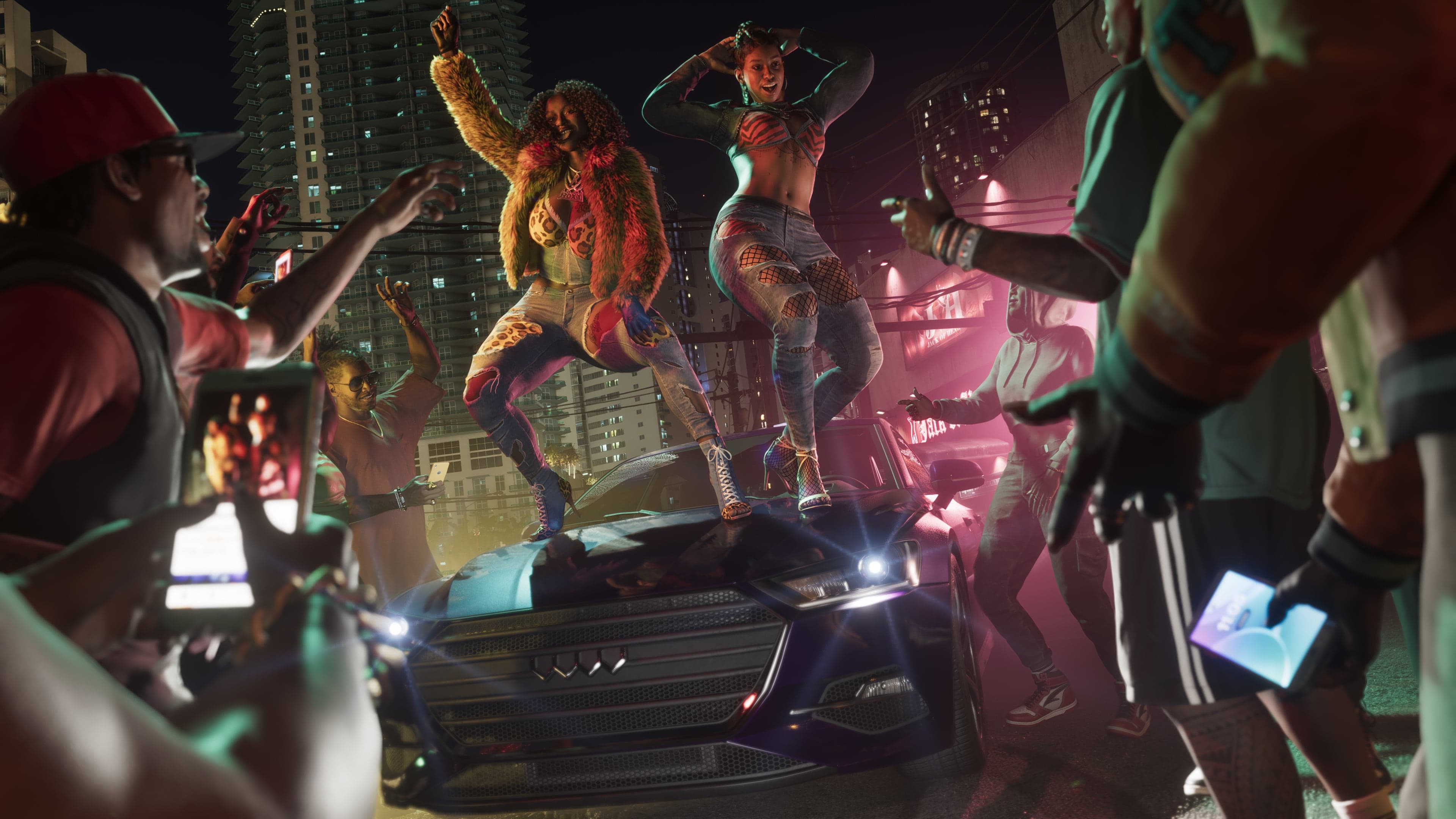 Detailed nighttime street scene from Grand Theft Auto VI